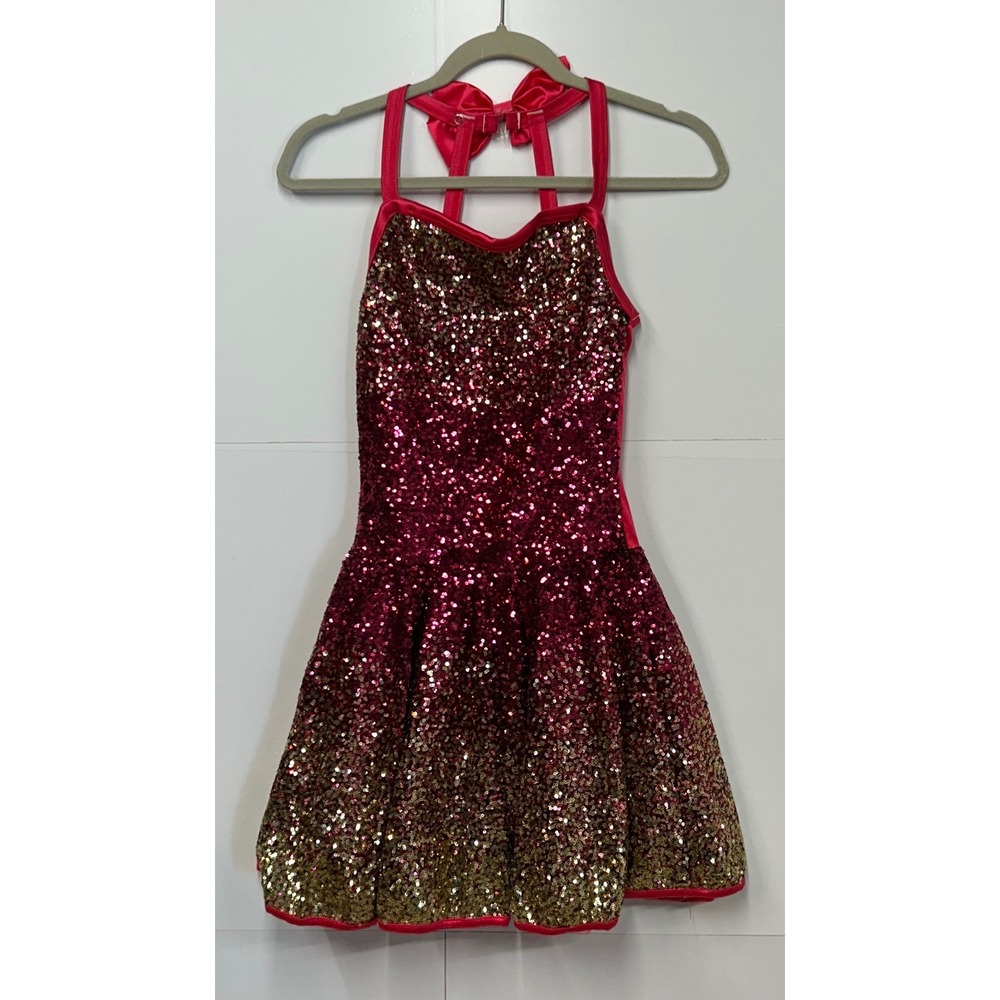 Weissman Red Gold Ombre Sequin Dance Costume Dress Adult Small 11293